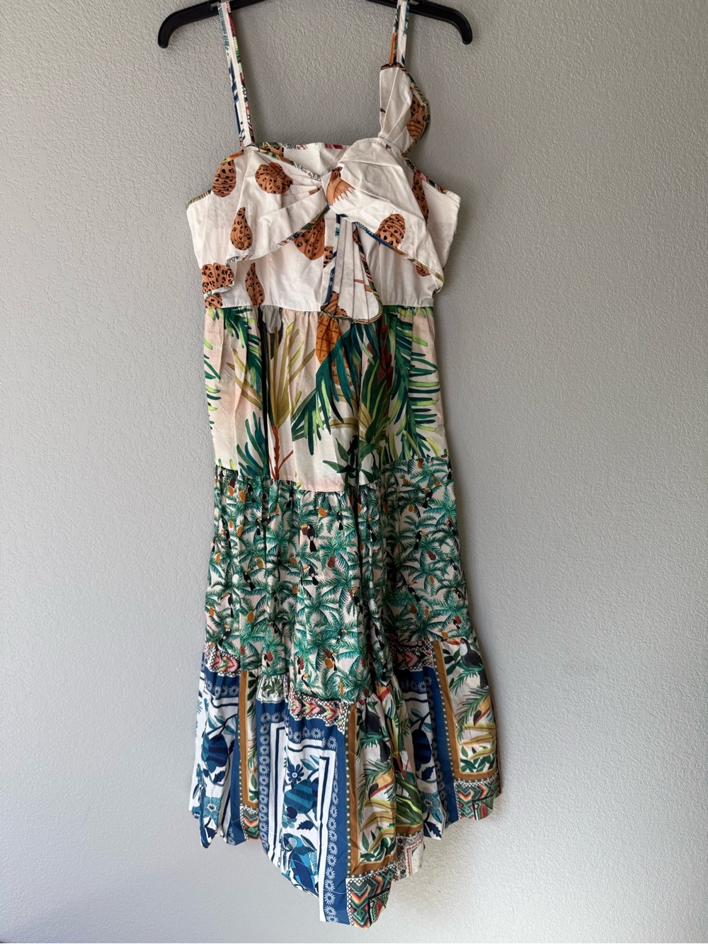 FARM Rio Printed Sundress - White with Multicolor Tropical Print